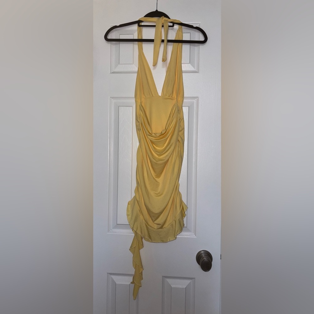 SHEIN Yellow Ruched Mini Dress - Picture 4 of 5